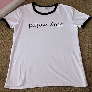 Shein “Stay Weird” upside down graphic tee